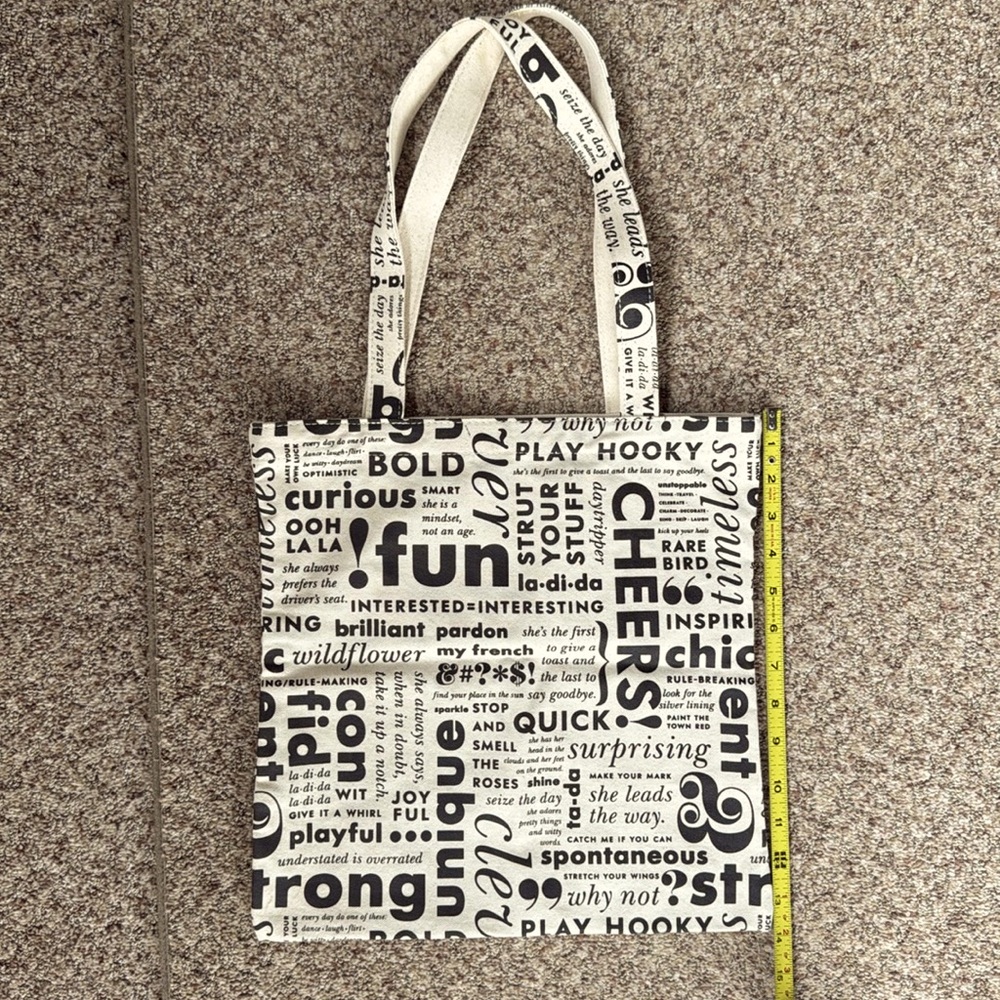 NWOT Kate Spade New York "What Do You Say" canvas tote bag.